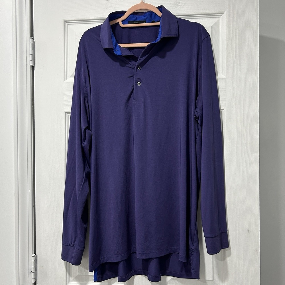 Greyson Men's Size XL Long Sleeve Polo Shirt Purple‎ Button up Collared EUC